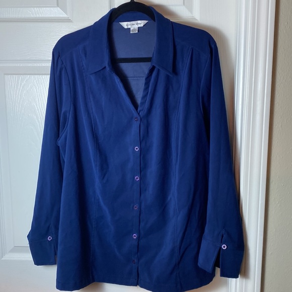 Vintage August Max Long Sleeve Button Down Shirt Suede Like Feel Blue Size 1X - Picture 2 of 10